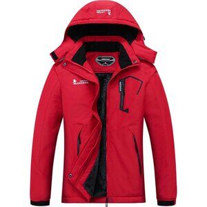 Women's Mountain Windbreaker Waterproof Red Ski Snow Hooded Jacket Coat